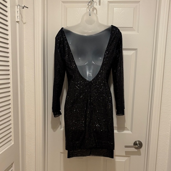 Glamorous Black Sequin Long Sleeve Dress - Picture 2 of 12